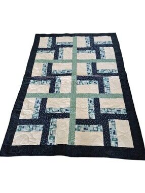 Hand Crafted Quilt With Tones Of Blue With White  About 48" X 68"